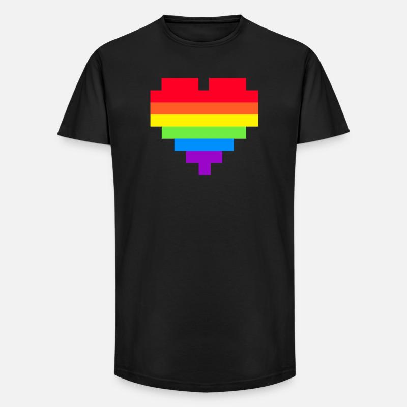 Pixel Herz Regenbogenfahne - Long Fit Männer T-Shirt - Schwarz