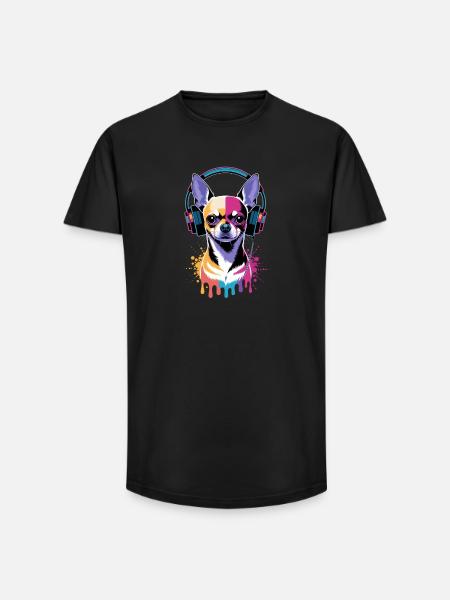 Chihuahua mit Kopfhörer - Long Fit Männer T-Shirt - Schwarz