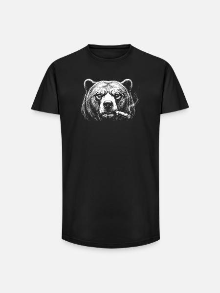 Bären-Zigarrenporträt in fetter Tinte - Long Fit Männer T-Shirt - Schwarz