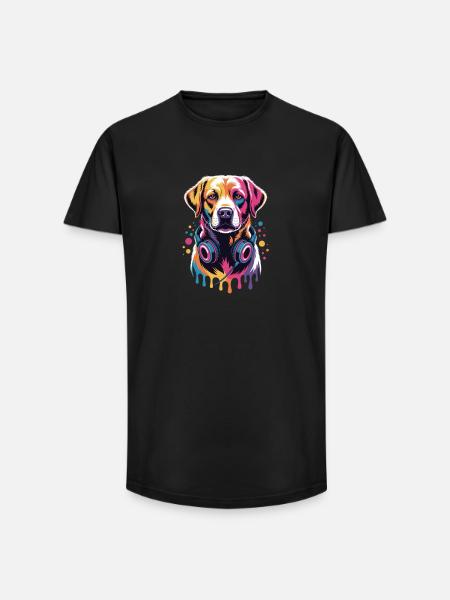 Labrador avec casque - T-shirt coupe longue homme - noir