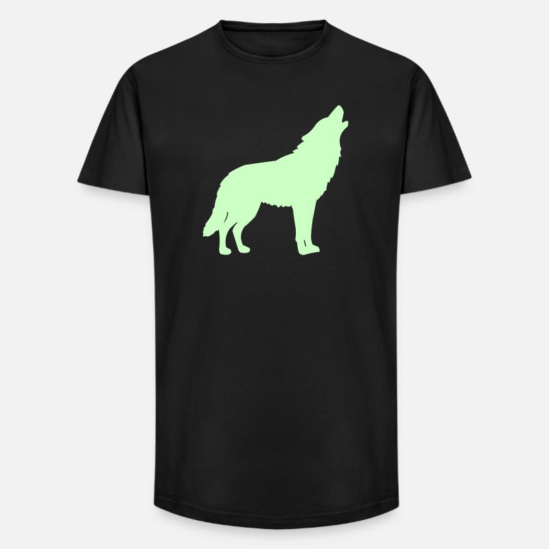 Wolfsilhouette Neon Grün - Long Fit Männer T-Shirt - Schwarz