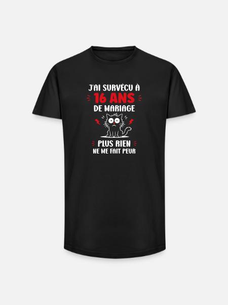 16 ans de mariage - T-shirt coupe longue homme - noir