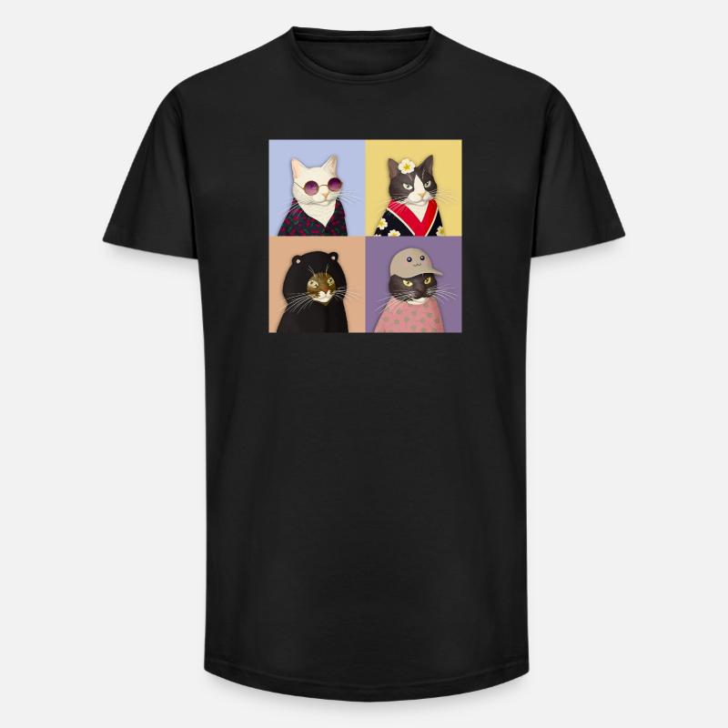 Cat Couture Quartett - Long Fit Männer T-Shirt - Schwarz
