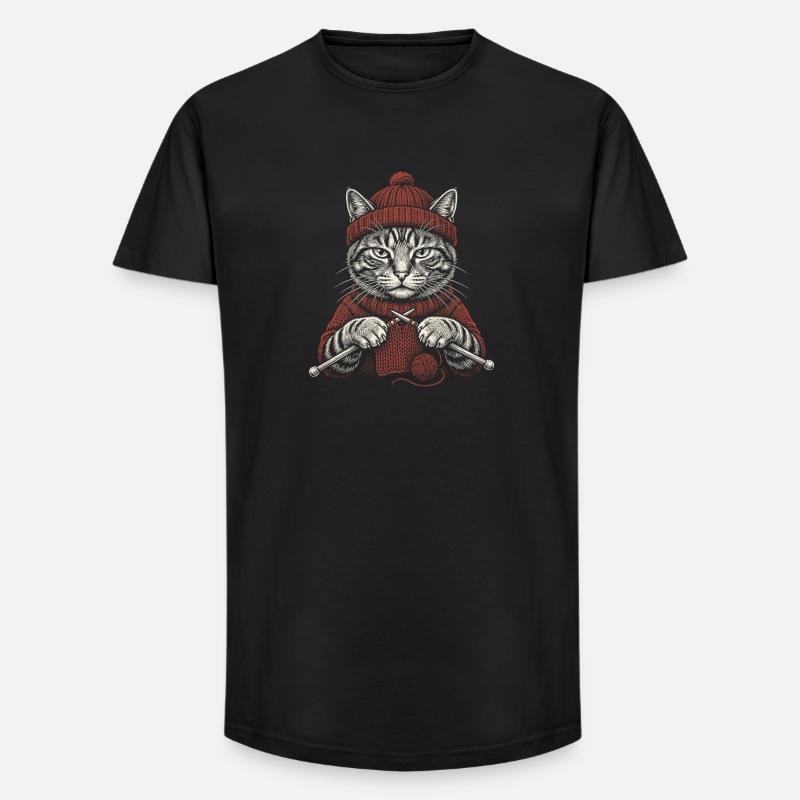Strickkatze - Long Fit Männer T-Shirt - Schwarz