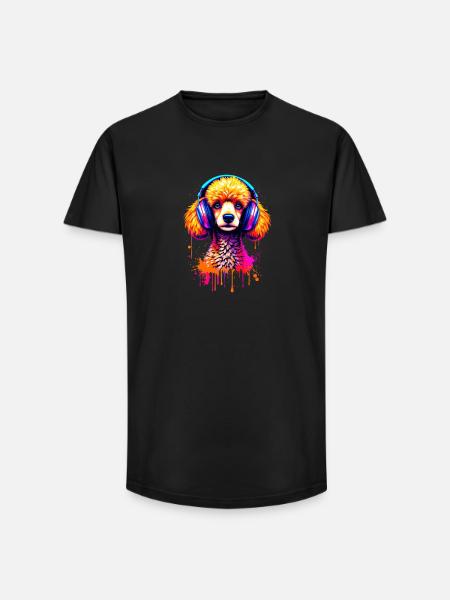 Pudel mit Kopfhörer - Long Fit Männer T-Shirt - Schwarz