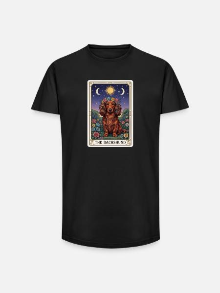 Dachshund Tarot Flowers Moonlight - Long Fit Men's T-Shirt - black