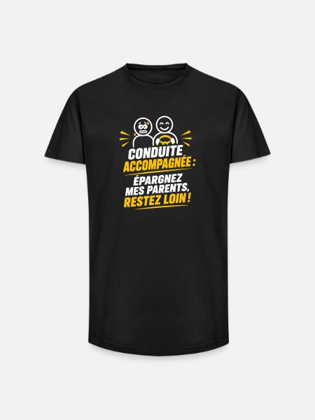 Conduite Accompagnée – Humour Débutant - T-shirt coupe longue homme - noir