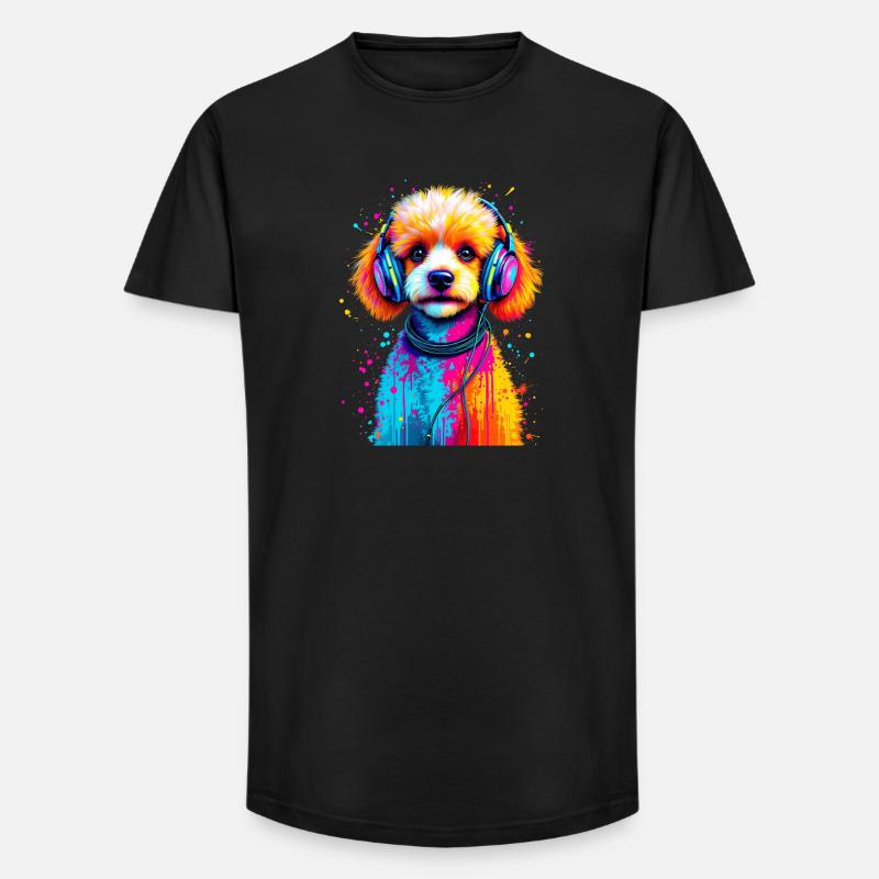 Pudel Welpe mit Kopfhörer - Long Fit Männer T-Shirt - Schwarz