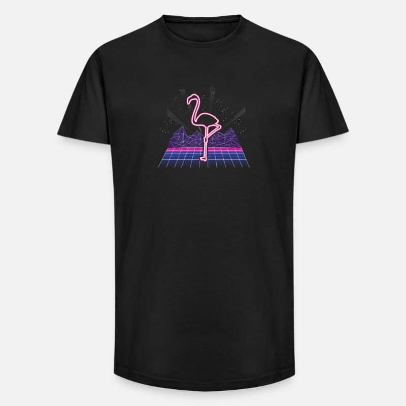 80s Synthwave Neon Flamingo Retro - Long Fit Männer T-Shirt - Schwarz