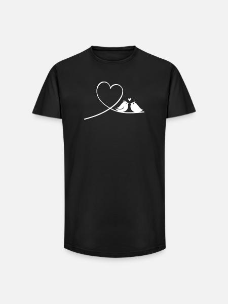 Verliebte Vögel mit Herz Silhouette - Long Fit Männer T-Shirt - Schwarz