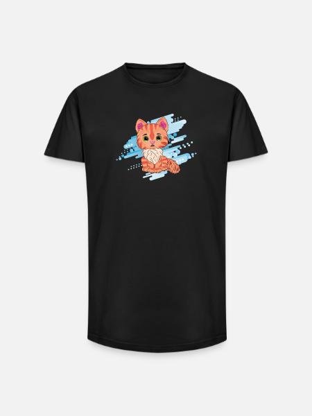 Cute orange cat with scarf - Long Fit Men's T-Shirt - black