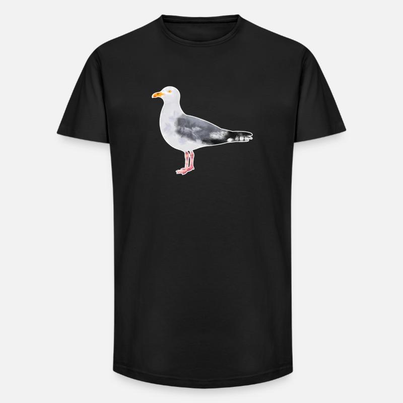 Mouette argentée.1 - T-shirt coupe longue homme - noir