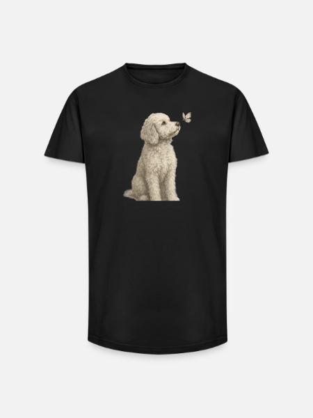 Poodle with Butterfly Dogs Motif - Long Fit Men's T-Shirt - black