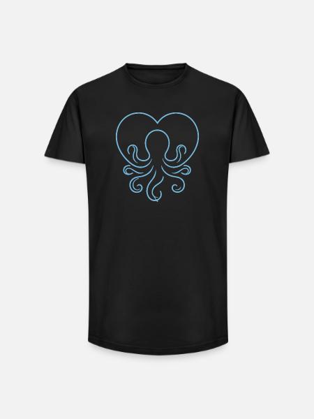 HerzOktopus Linienkunst - Long Fit Männer T-Shirt - Schwarz