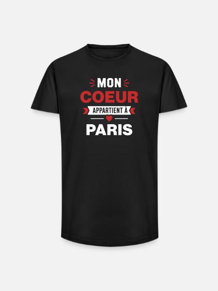 Mon Coeur Appartient à Paris - T-shirt coupe longue homme - noir