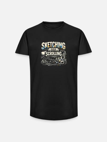 Sketching instead of scrolling | Urban Sketching - Long Fit Men's T-Shirt - black