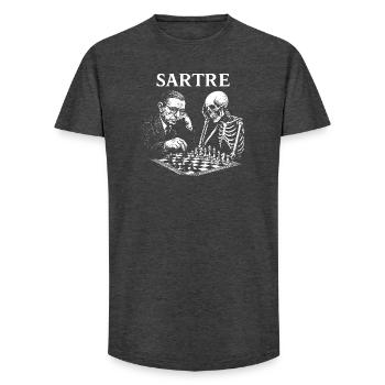 Sartre spielt Schach mit Skelett - Long Fit Männer T-Shirt - Anthrazit - Vorne - AI Model Male 185 light (185cm)