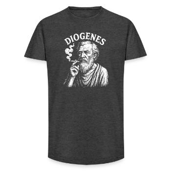 Diogène Ancien philosophe Portrait de la fumée - T-shirt coupe longue homme - charbon - Devant - AI Model Male 185 light (185cm)