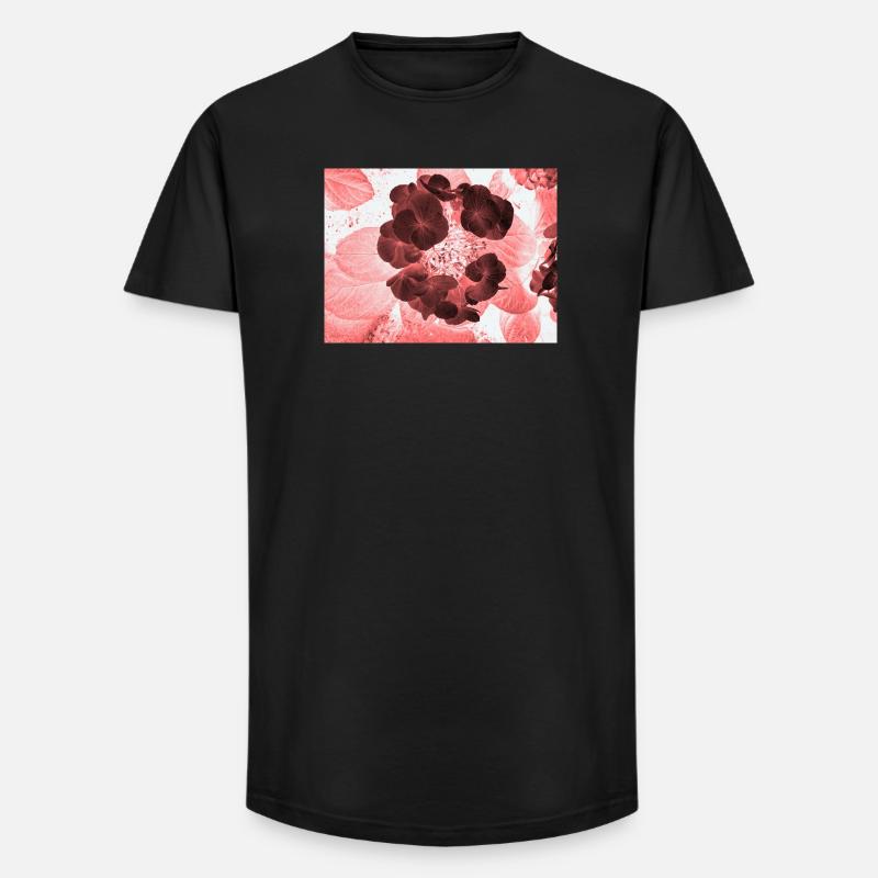 Rote Hydrangea Florales Muster - Long Fit Männer T-Shirt - Schwarz