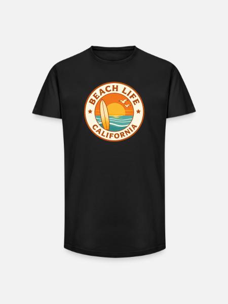 Beach Life California Surf Badge - Long Fit Men's T-Shirt - black