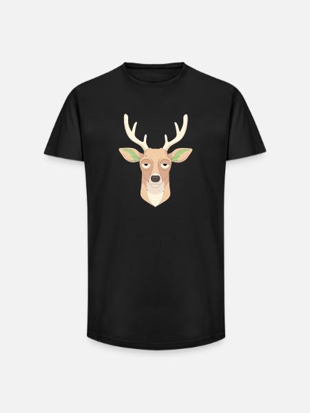 Sleepy Deer Cartoon Face - Long Fit Men's T-Shirt - black