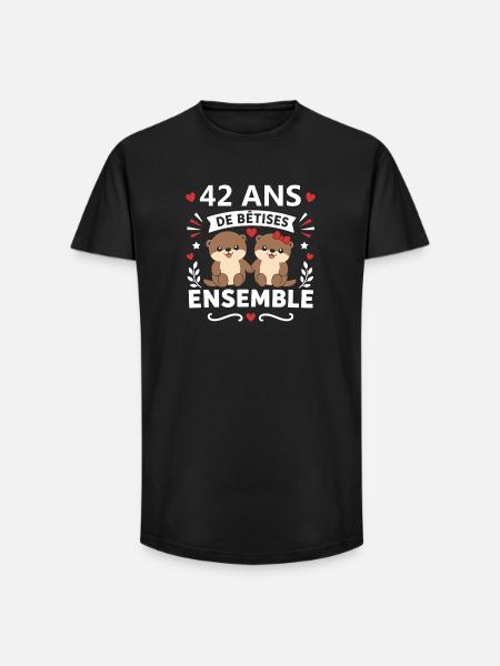 42 Ans Ensemble Oursons Amour - T-shirt coupe longue homme - noir