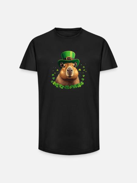 Shamrock Capybara under St Patrick's Hat - Long Fit Men's T-Shirt - black