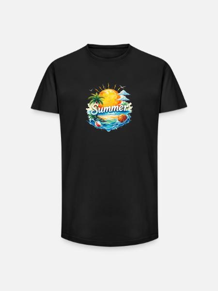 Sommerstrand & Palmen - Long Fit Männer T-Shirt - Schwarz