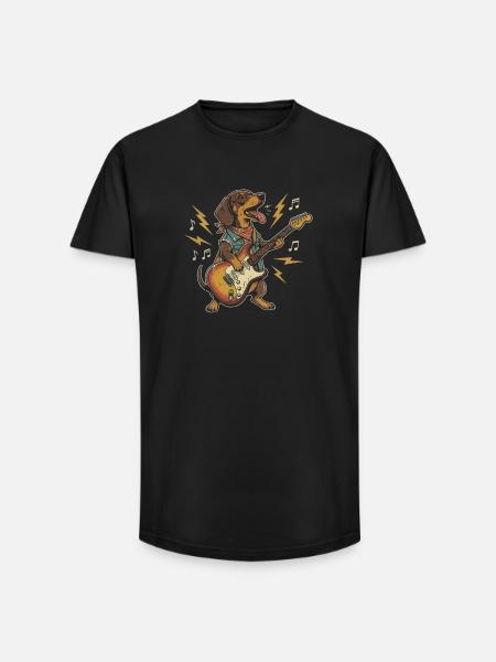 Guitariste teckel - T-shirt coupe longue homme - noir