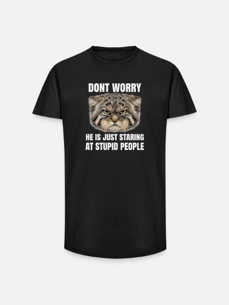 Pallas Kat Manul Kat Kat Humor Sarcasme - Heren T-shirt met lange pasvorm - zwart