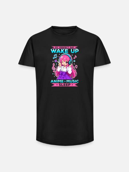 Anime et musique Chibi - T-shirt coupe longue homme - noir