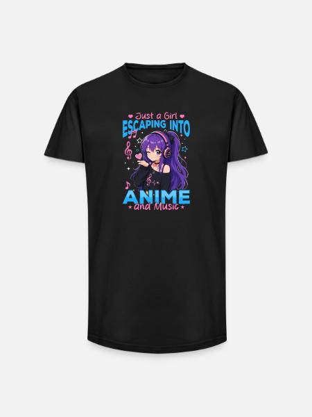 Anime and Music Chibi - Long Fit Männer T-Shirt - Schwarz