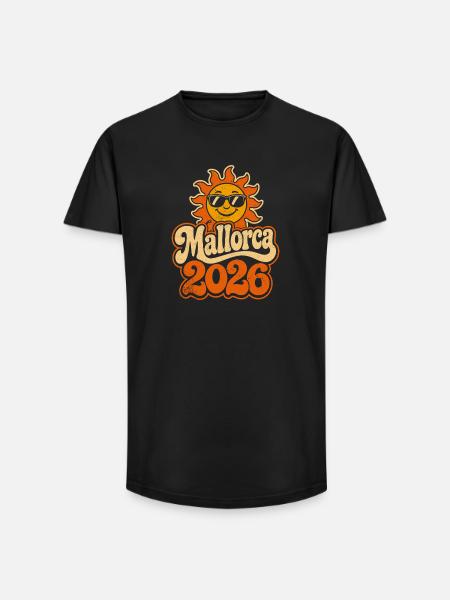 Mallorca 2026 Sonne Retro - Long Fit Männer T-Shirt - Schwarz