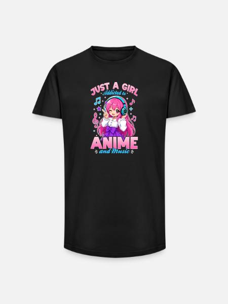 Anime et musique Chibi - T-shirt coupe longue homme - noir