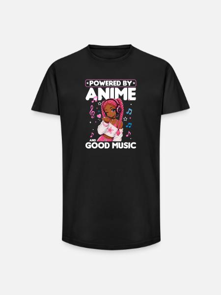 Anime and Music Chibi Black Girl - Long Fit Men's T-Shirt - black