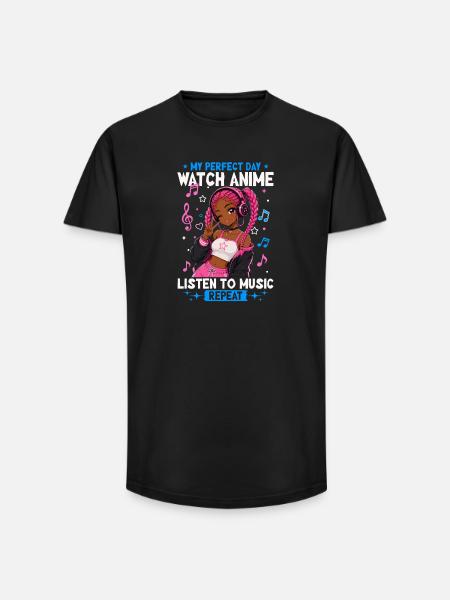 Anime and Music Chibi Black Girl - Long Fit Men's T-Shirt - black