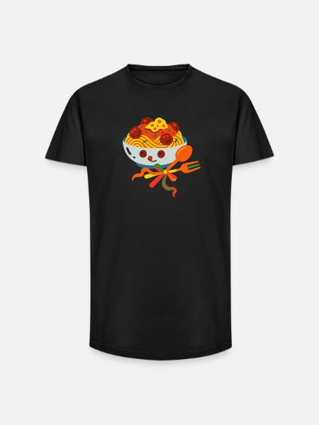 Fröhliche Spaghetti mit Fleischbällchen - Long Fit Männer T-Shirt - Schwarz