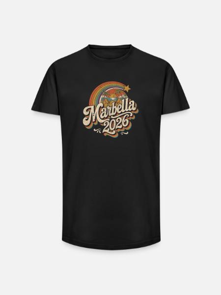 Marbella 2026 Retro Strand-Design - Long Fit Männer T-Shirt - Schwarz