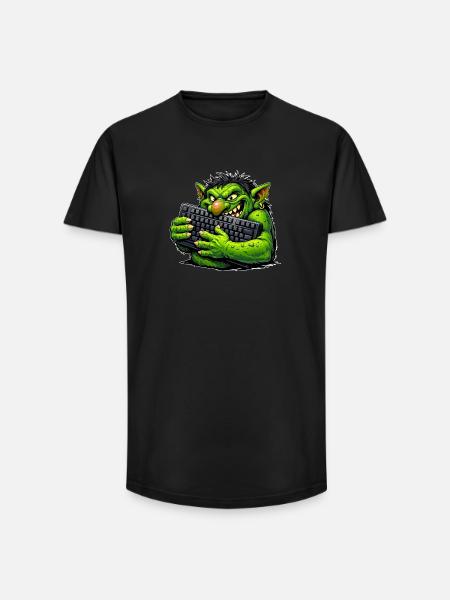 Malicious troll with keyboard - Long Fit Men's T-Shirt - black