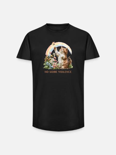 « Plus de violence » Rainbow Kitten & Butterfly - T-shirt coupe longue homme - noir