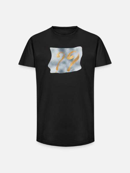 Golden question marks on blue - Long Fit Men's T-Shirt - black