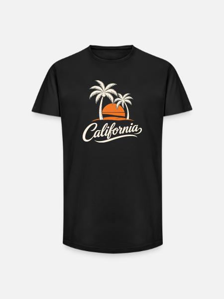 Palm Trees and California Sunset - Long Fit Men's T-Shirt - black