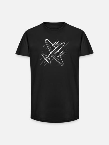 Flugzeug Line Art - Long Fit Männer T-Shirt - Schwarz