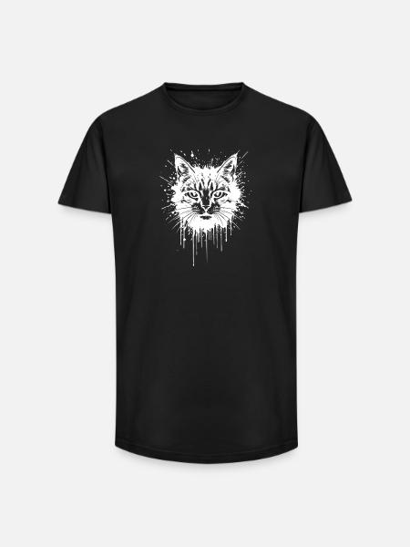 Cat Head Splash Tattoo White - Long Fit Men's T-Shirt - black