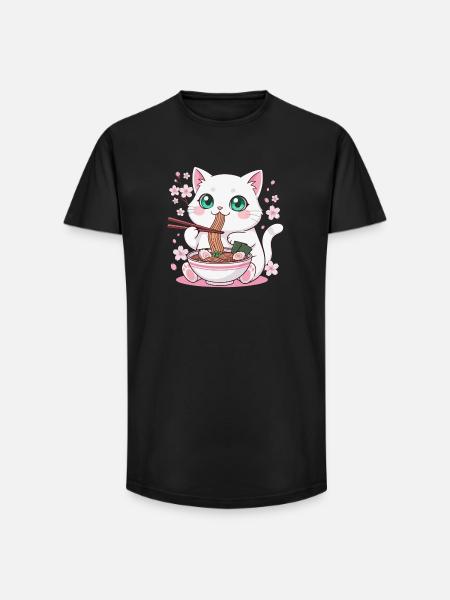 Kitten Cat Ramen Noodles - Long Fit Men's T-Shirt - black