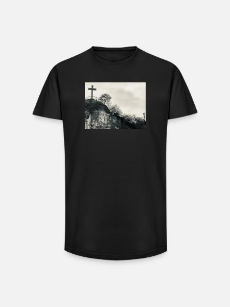 Stone Hill with Cross - Long Fit Men's T-Shirt - black
