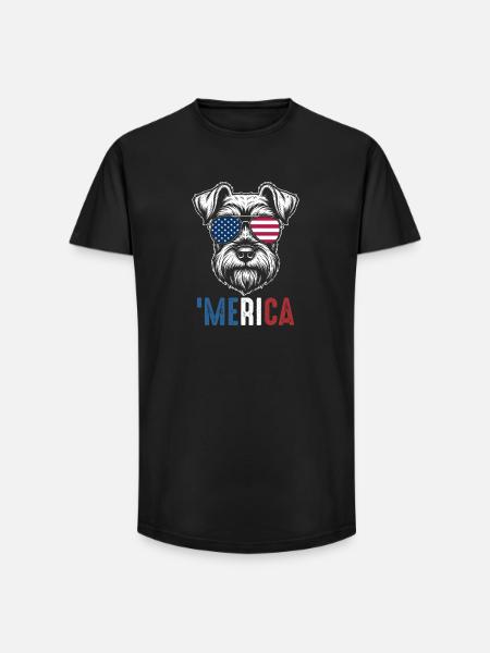 Merica Patriotic Schnauzer American Flag Pride - Long Fit Men's T-Shirt - black