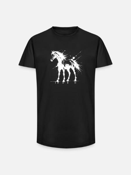 White Splash Pony-Kunst - Long Fit Männer T-Shirt - Schwarz