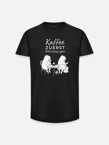 Kaffee zuerst Bärenhumor - Long Fit Männer T-Shirt - Schwarz