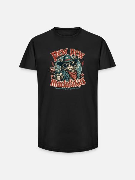 Pew Pew Madafaka's Cat - Long Fit Men's T-Shirt - black